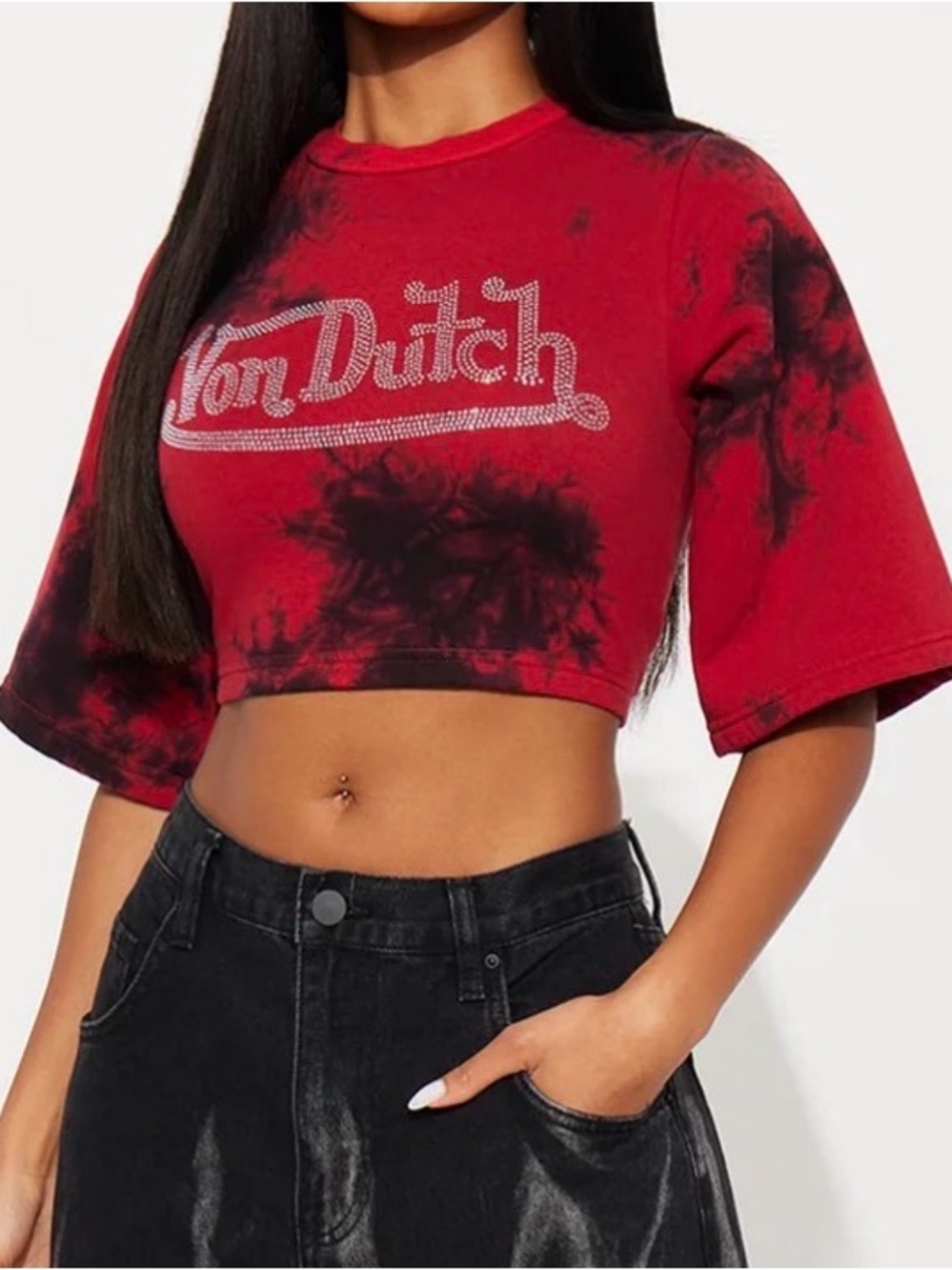 Von Dutch Spicy Tie Back Cropped Top - Red